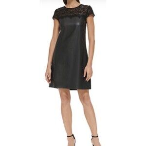 Kenzie Faux Leather Lace Shift Dress Womens 4 Party Cruise Sexy